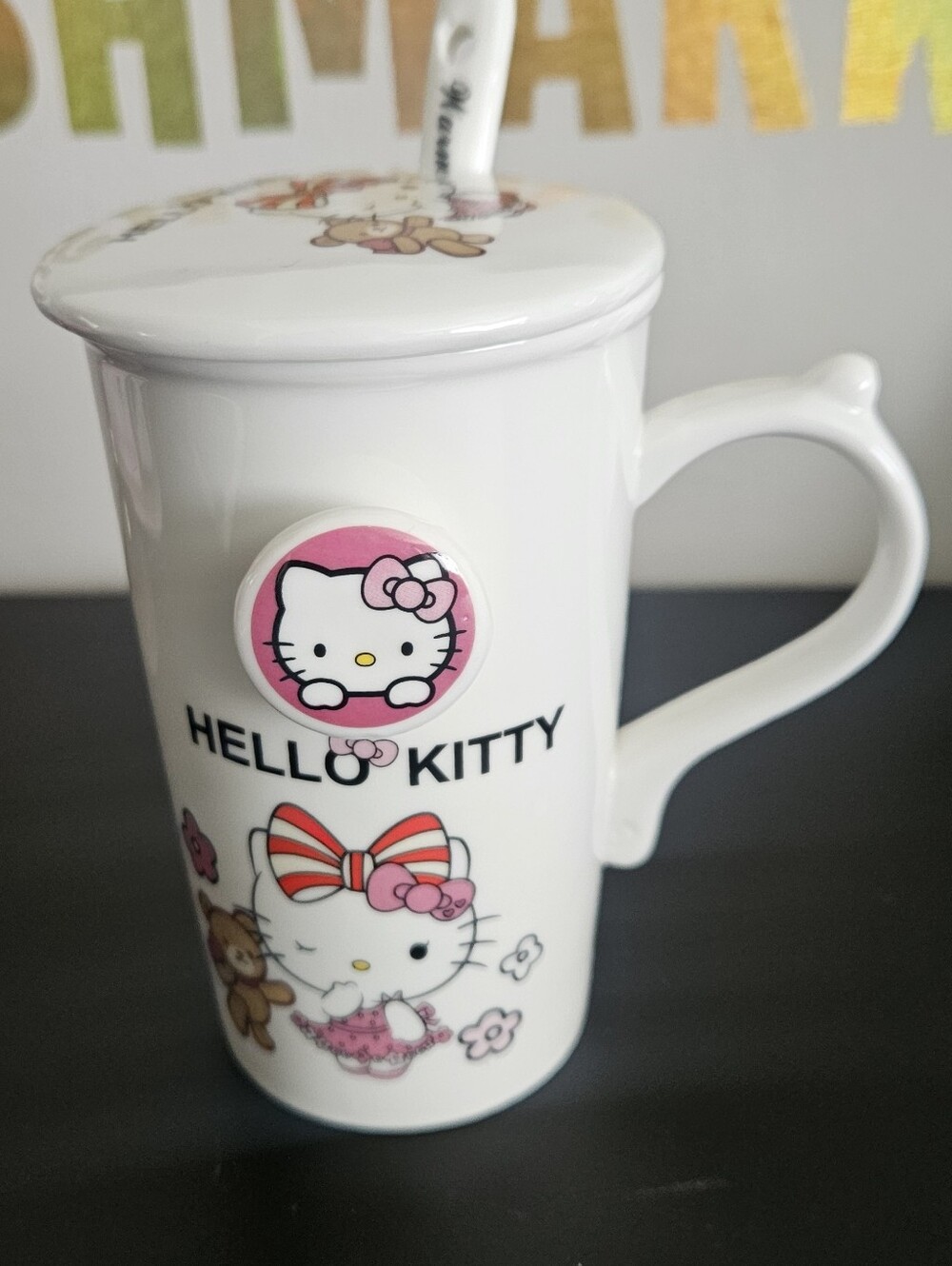 Hello Kitty Ceramic Mug with Lid and Spoon - White & Pink